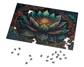 Lotus Painting Puzzles for Adults Psychedelic Spiritual Jigsaw Puzzle Gift for Her Him Home Activity 500 Piece 1000 Piece Puzzle