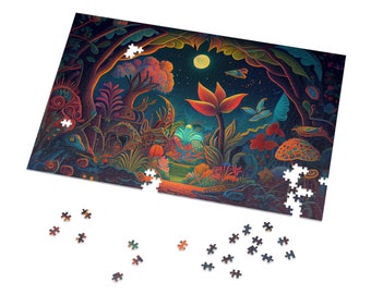 Night Forest Painting Puzzles for Adults Psychedelic Spiritual Jigsaw Puzzle Gift for Her Him Home Activity 500 Piece 1000 Piece Puzzle