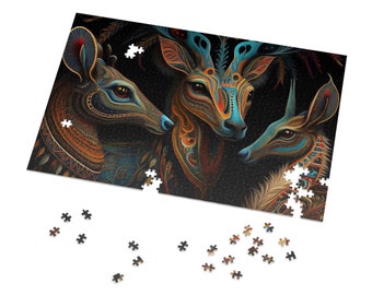 Deer Spirit Painting Puzzles for Adults Psychedelic Spiritual Jigsaw Puzzle Gift for Her Him Home Activity 500 Piece 1000 Piece Puzzle