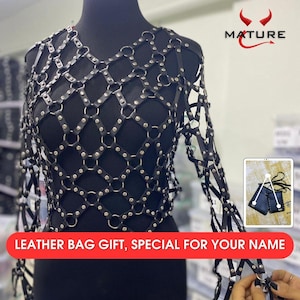 Diamond Design Woman Top Clothing Harness, Leather Strappy Goth Top Harness, Adjust Stylish Leather Cage Bra, Women Leather Outfit Costume