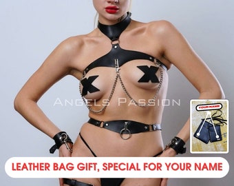 Black Full Body Cage Leather Belt for Women, Full Body Underwear and Outerwear Cage Belt Accessory, Leather Full Body and Leg Belt, 2024