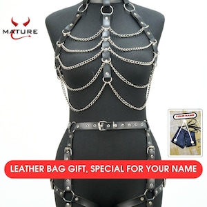 Chain Harness Set: Vegan Leather Lingerie, Rave Outfit