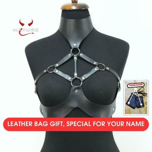 Breast Harness Htrappy Lingerie Top For Women With Wide Choker, Leather Body Rave Harness For Deep Cleavage Bra Tops, Bondage Necklace Bra