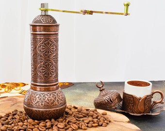 Traditionell turkisk kaffekvarn, manuell kvarn i mässing, justerbar malning