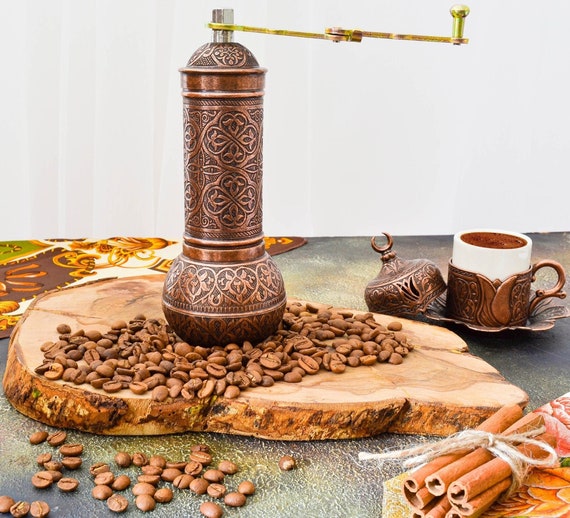 Traditional Turkish Coffee Grinder, Brass Manual Mill, Adjustable