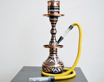 Handgesneden koperen waterpijp, traditionele shisha-set