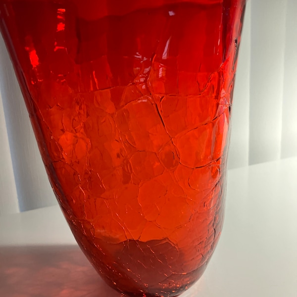 Vintage Blenko Glass Vase Tangerine Crackle Amberina | 404S