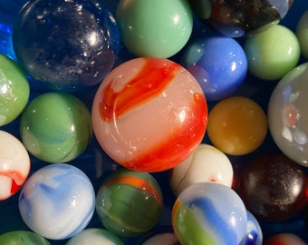 50 Vintage Glass Marbles Unsorted | Agate Marbles, Swirl Marbles, Patch Marbles, Corkscrew Marbles