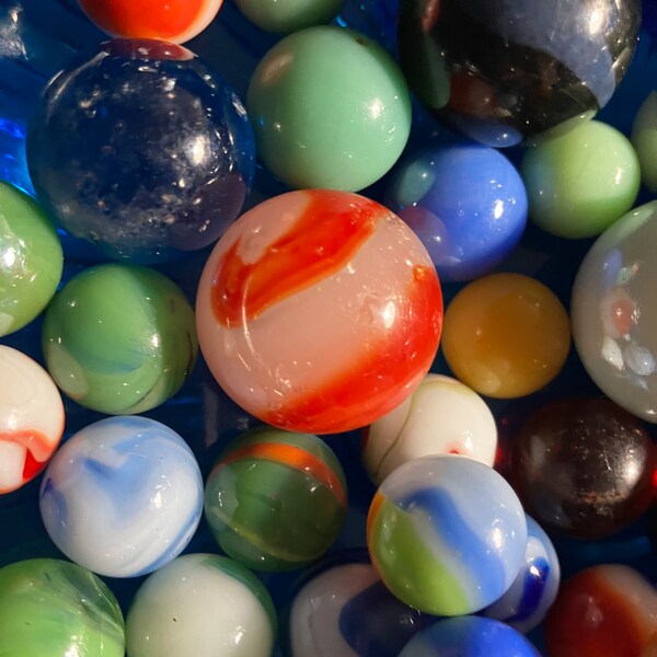 50 Vintage Glass Marbles Unsorted | Agate Marbles, Swirl Marbles, Patch Marbles, Corkscrew Marbles