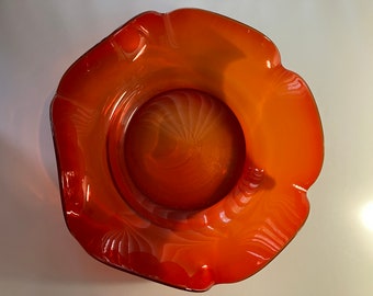 vintage glass bowl | ruffled Amberina orange dish