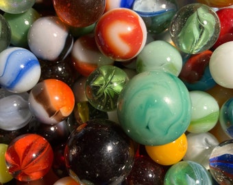 100 Vintage Glass Marbles Unsorted | Agate Marbles, Swirl Marbles, Patch Marbles, Corkscrew Marbles