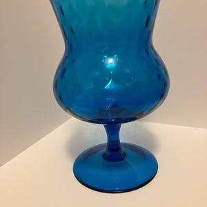 Thumbprint Empoli Optic Italian Glass  | mcm retro vintage Goblet Vase | Aqua Blue Bluenique 8.75&quot; Tall