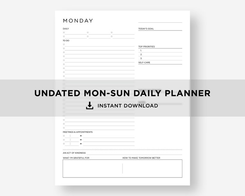 7 Day Planner Printable, Daily Planner Printable, to Do List ...