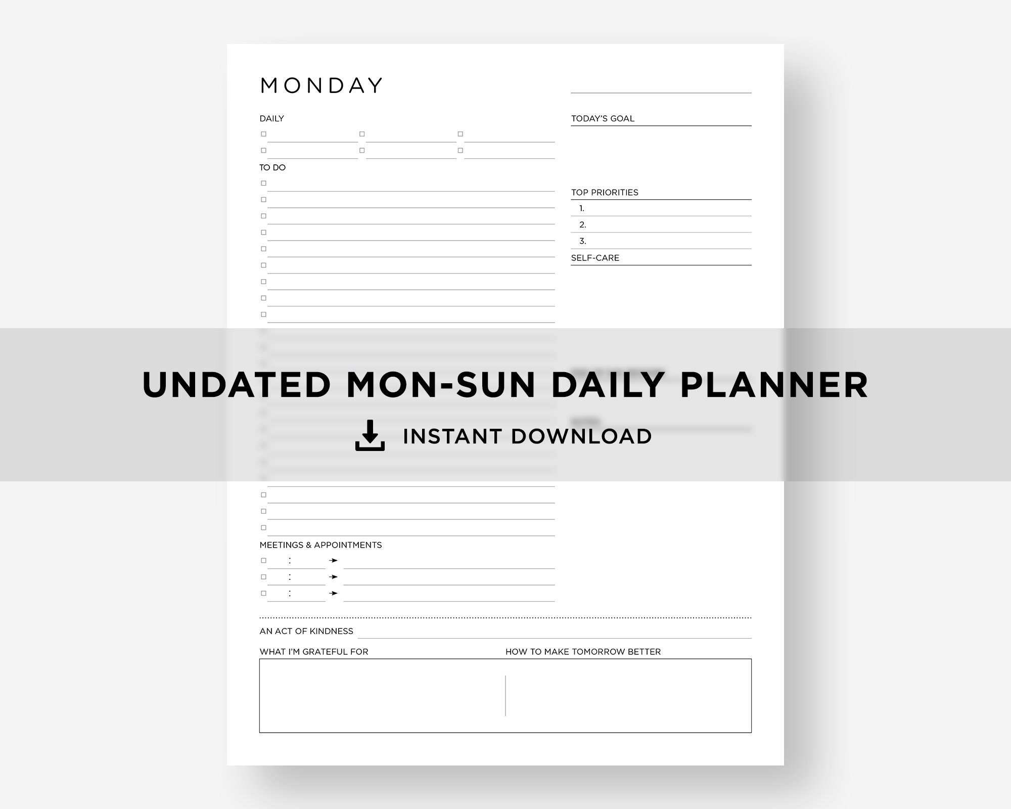 7 Day Planner Printable, Daily Planner Printable, to Do List ...