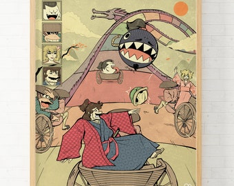 Mario Kart Ukiyo-e Style, Japanese Wall Art Print, Ukiyo-e Wall Art, Digital Wall Art Download, Digital Prints Art, Mario Kart 64, Nostalgic