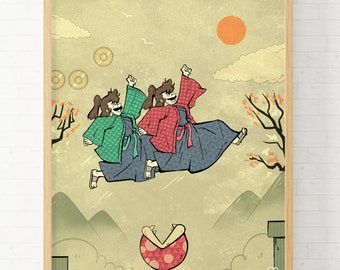 Estilo Mario Bros Ukiyo-e, grabados antiguos, arte japonés antiguo, pared imprimible, pintura japonesa vintage, arte Ukiyo-e del período Edo japonés