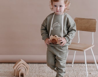 Khaki Toddler Sweatshirt Jogger Set - Durable Gender Neutral Baby Clothes Textiles  - Urban Winter Toddler Sleepwear - Unique Baby Gift