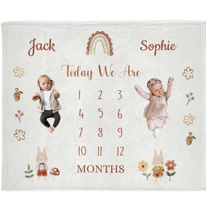 Twin Milestone Blanket, Personalized Twin Baby Gift, Girl Blanket, Baby Milestone Blanket, Baby Growth Blanket, Newborn Twin Gift