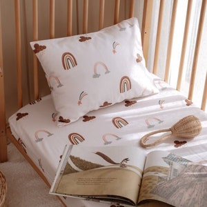 Organic Cotton Satin Fitted Baby Sheets - Rainbow Patterned Soft Crib Sheets - Durable Toddler Baby Bedding Products - Unique Baby Gifts