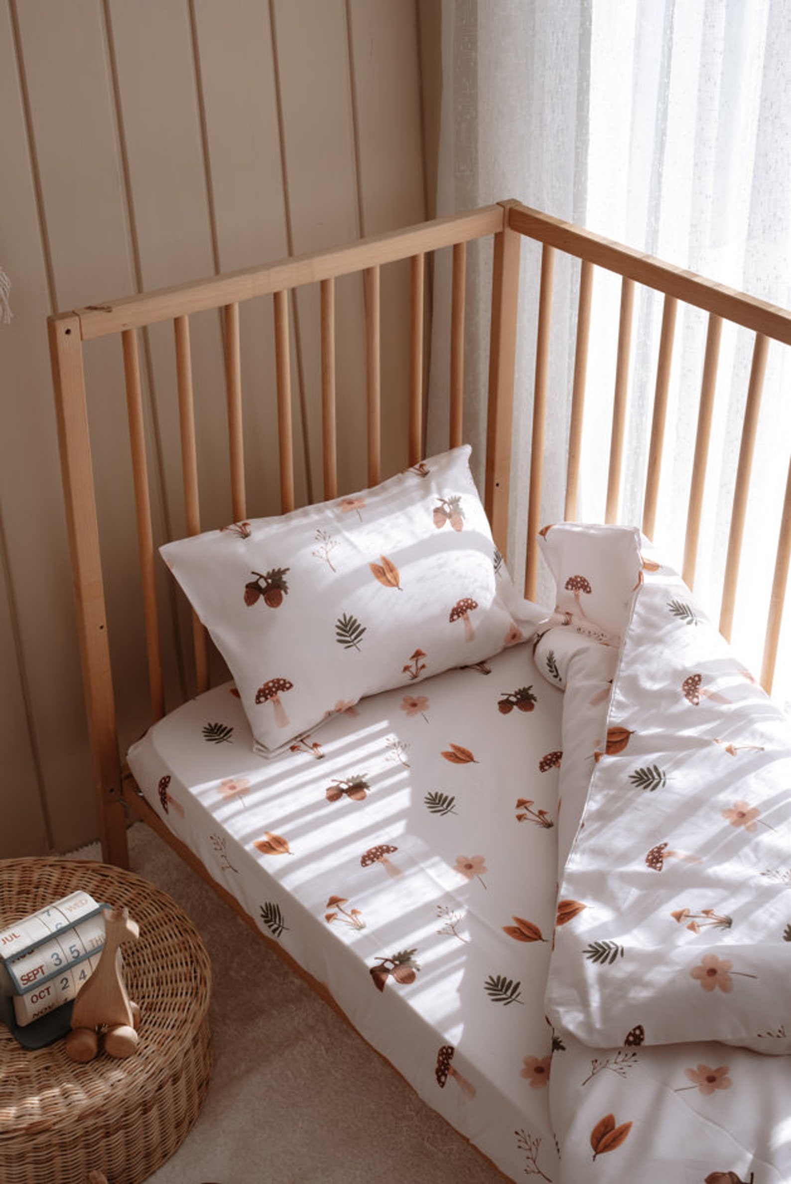 Forest Patterned Organic Cotton Duvet Cover Set, Personalized Baby Crib ...