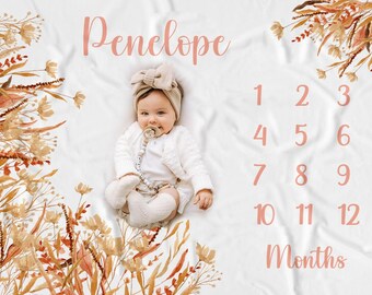 Milestone Blanket, Personalized Growth Blanket, Month Blanket, Growth Tracker, Baby Girl Gift, Photo Prop, Boho Girl Blanket