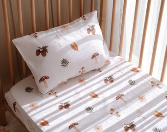 Forest Patterned Sheet, Organic Crib Duvet Cover, Toodler Bedding, Crib Baby Bedding, Newborn Gift, Baby Girl bedding, Boho Nursery bedding