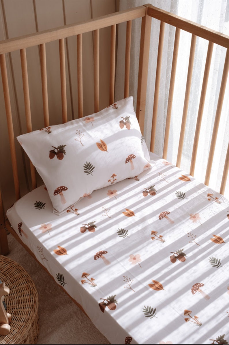 Forest Patterned Organic Cotton Satin Fitted Sheet - Soft Fitted Crib Sheets for Baby - Affordable Twin Size Bedding - Unique Baby Gifts 1