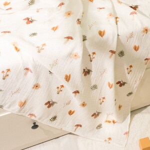 Organic Muslin Blanket, Muslin Swaddle, Forest Eiderdown, Breastfeeding Cover, Newborn Wrap, Personalized Baby Blankie, Stroller Throw image 2