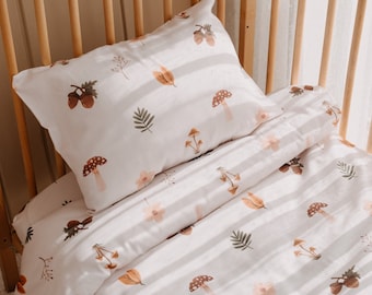 Forest Patterned Organic Cotton Duvet Cover Set, Personalized Baby Crib Bedding, Twin Size Duvet Cover - Toddler Bedding, Unique Baby Gifts