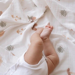 Organic Muslin Blanket, Muslin Swaddle, Forest Eiderdown, Breastfeeding Cover, Newborn Wrap, Personalized Baby Blankie, Stroller Throw image 4