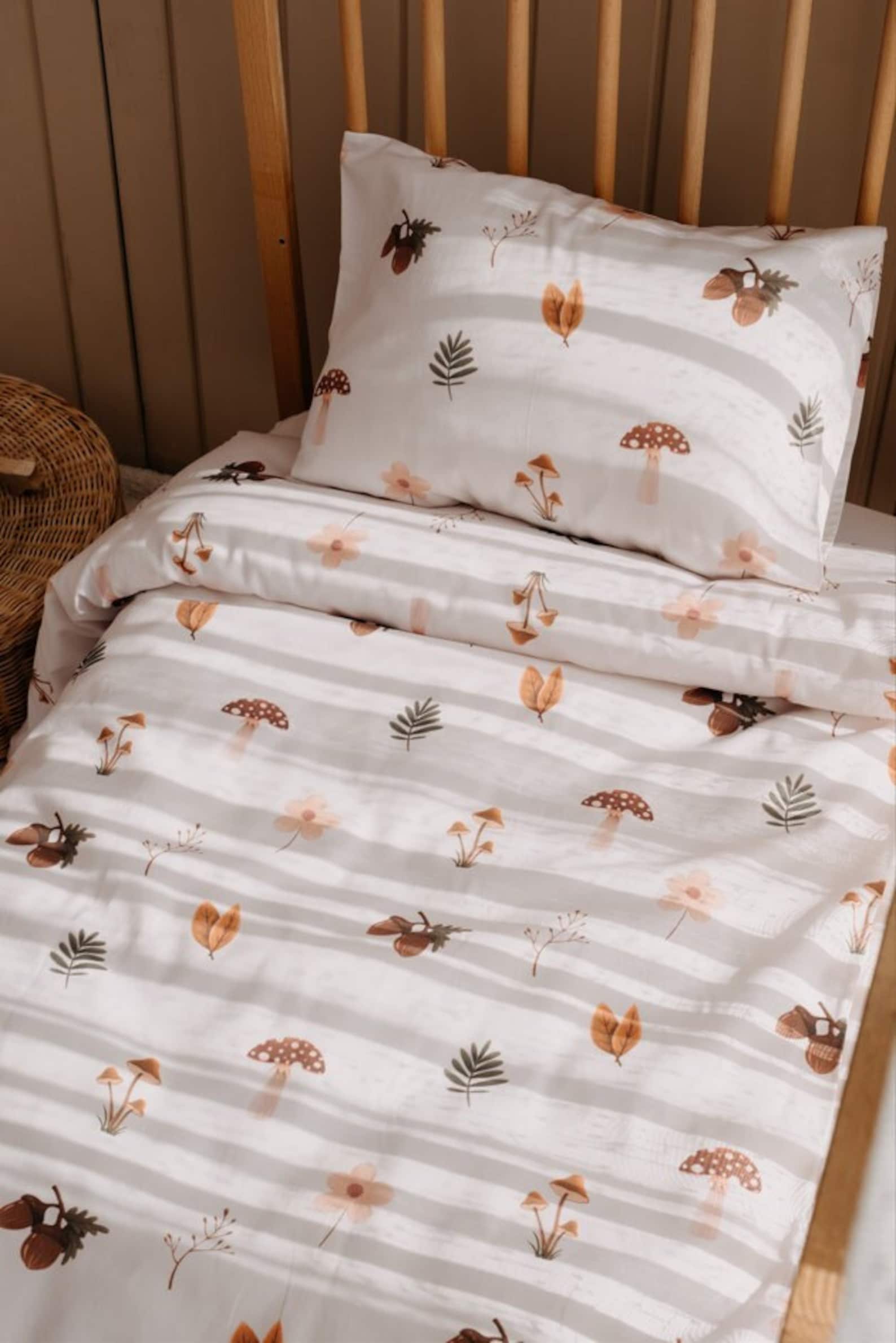 Forest Patterned Organic Cotton Duvet Cover Set, Personalized Baby Crib