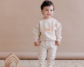 Beige Sun Print Sweatshirt Jogger Set - Gender Neutral Baby Clothes - Winter Toddler Sweatshirt - toddler jogger - Toddler Sweatsuit