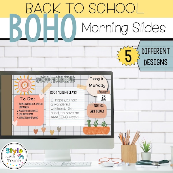 BOHO Morning Message Google Slides| Back to School | Good Morning Slides | Classroom Managment | Morning Work Slides| Editable