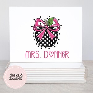Cartes de correspondance noir et blanc à pois pomme - ensemble de papeterie croquettes pour cadeau pour enseignant, notes manuscrites, jolies cartes d'automne