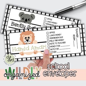 WILDLY Organized Personalized School Envelopes | Printed School Money Envelopes| Back School Organization | Parent Notes to School & Teacher
