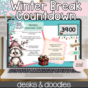 Poranne slajdy z timerami do odliczania do ferii zimowych z zabawnymi pingwinami | Edytowalne slajdy z rutyną lekcyjną