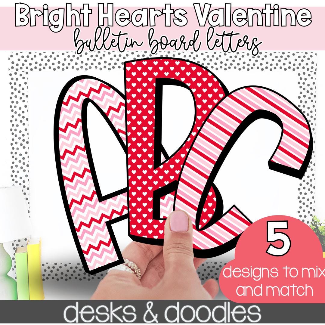 Bright Heart Valentine Bulletin Board Letters | Valentine Classroom ...
