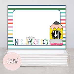 Personalized Blank Note Card Set of 10- Bright Stripes with Envelopes| Custom Note Cards for Teacher Gifts| Name Stationery Gift Set