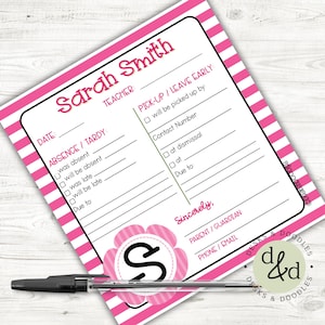 Parent Notes to School Notepad| School Excuse from Parents | Absence Note to Teacher | Early Pickup Note | Easy Back to School Communication