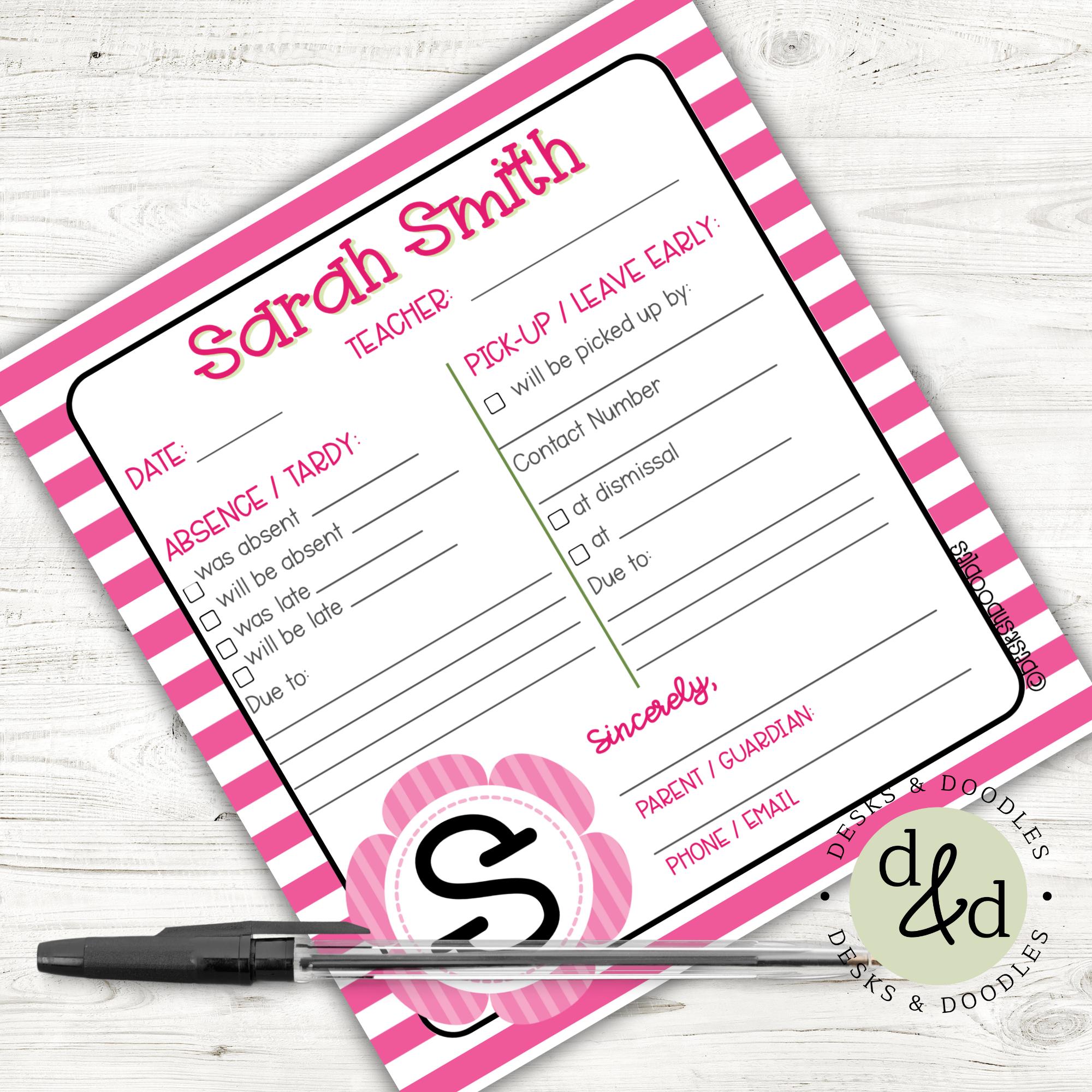 Absence Note Pad Parent Notes to School Notepad| School Excuse From Parents | Absence ...