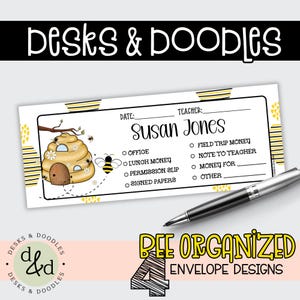 BEE Organized Personalized School Envelopes | Printed School Money Envelopes| Back School Organization | Parent Notes to School & Teacher