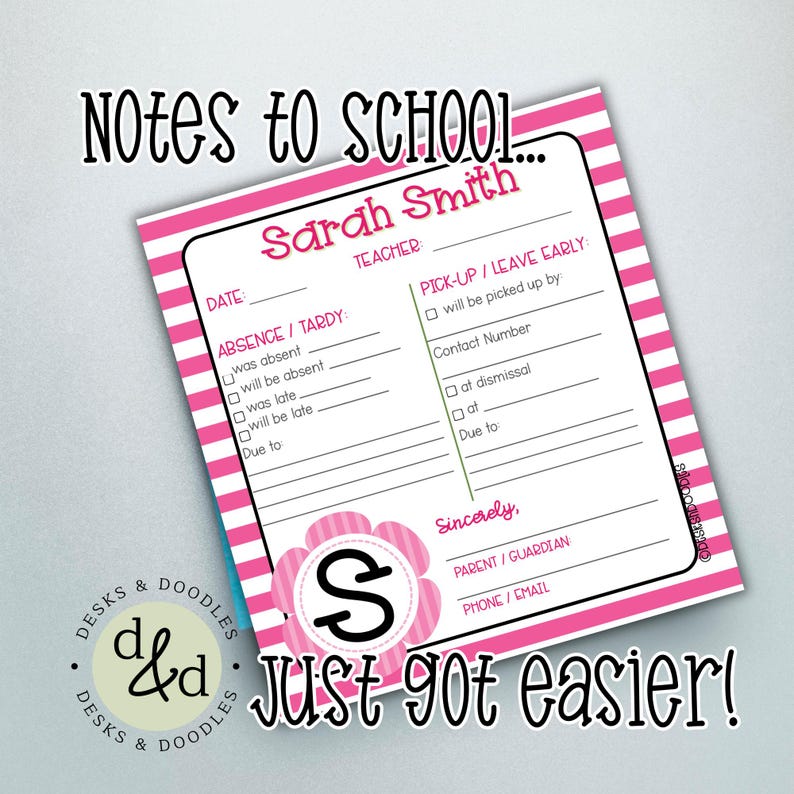 Absence Note Pad Parent Notes to School Notepad| School Excuse From Parents | Absence ...