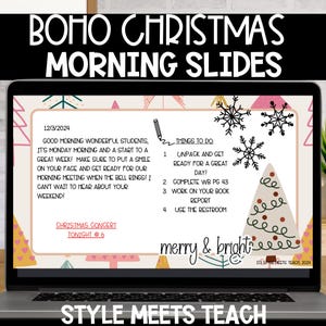 BOHO Christmas/Winter Good Morning - Morning Meeting Slides for Students & Google Classroom| Holiday Google Slides| Boho Classroom Editable|