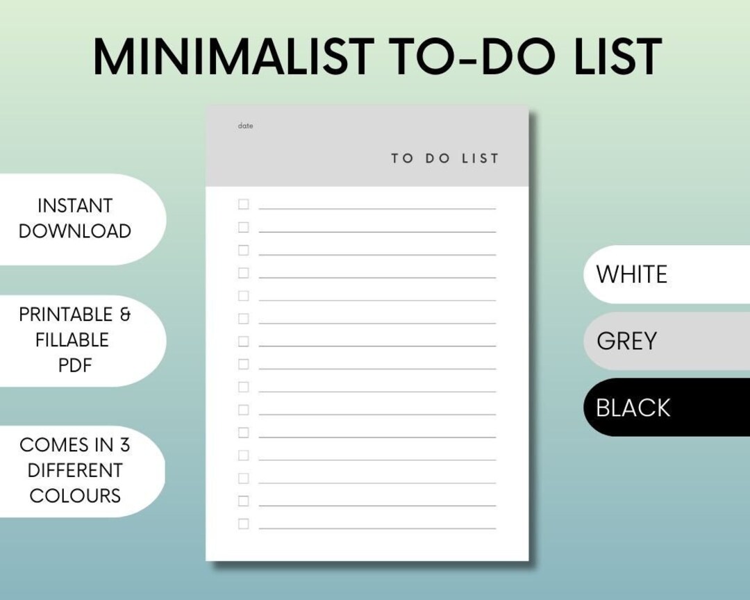 Minimalist To-do List | Printable + Fillable | Daily Planner PDF ...