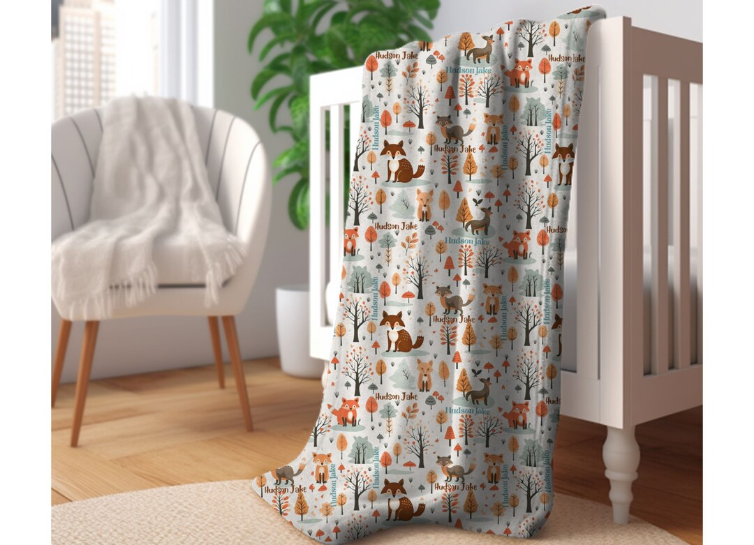 Personalized Woodland Animals Blanket, Customs Baby Blanket With Name