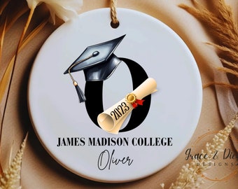 Personalized Graduation Ornament, Graduation Keepsake, Custom Name and College, University graduate gift 2024, High School Graduation Gift