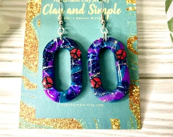 Cosmic Peace Hoop Clay Earrings| Polymer Clay Earrings| Boho Earrings| Peace Sign Earrings| Handmade Earrings| Cosmic Color Earrings