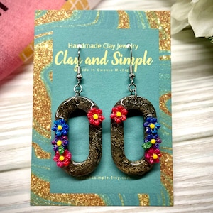 Whimsical Flower Clay Hoop Earrings| Polymer clay earrings| Hoop earrings| Flower Earrings| Floral Earrings| Dangle Earrings| Easter Earring