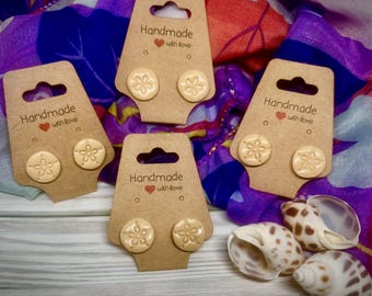 Handmade Sand Dollar Stud Earrings: Cream Polymer Clay, Beach Jewelry