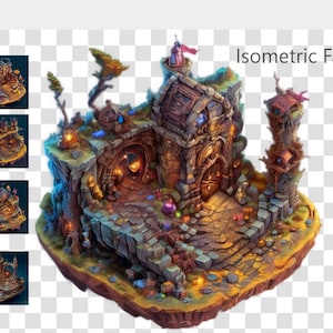 Valhalla in a steampunk isometric fantasy Clipart